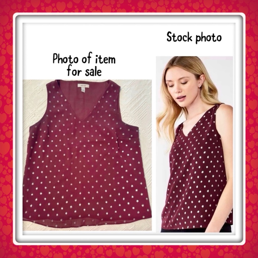 Women's Nine West sleeveless top - maroon dark purple w/Silver dots - small